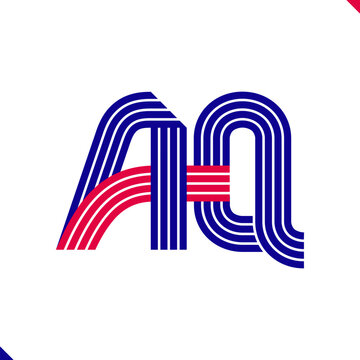 Paralel Line Red and Blue Stripes Initial Logo Letter A and Letter Q Monogram
