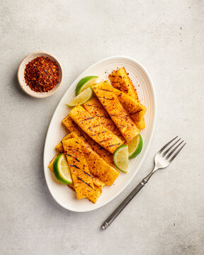 Fototapeta Chili lime grilled pineapple, top view