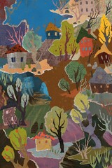 Collage with houses and trees