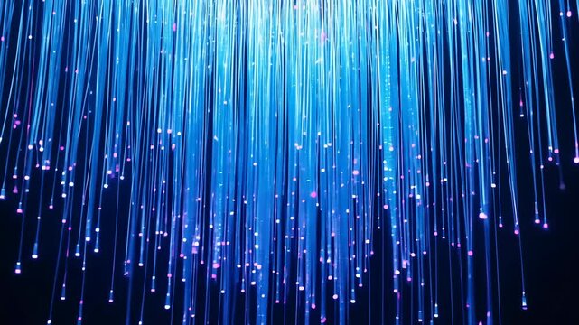 Abstract blue purple particles of optical fiber