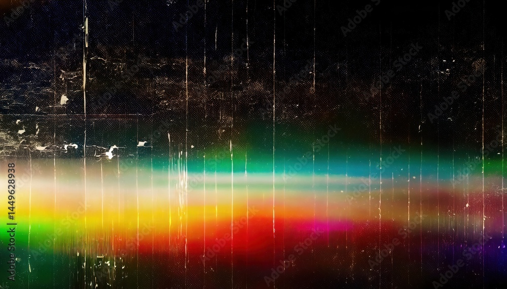 Aufkleber vibrant abstract glitch texture with rainbow light streaks on grunge background for web design, digital art, print media, and branding graphics

