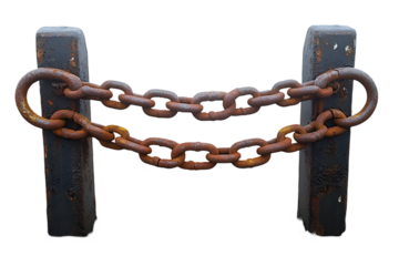 Rusty Metal Chain Barrier on Wooden Posts