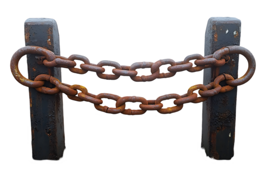 Rusty Metal Chain Barrier on Wooden Posts
