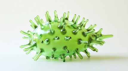 A vibrant green, stylized virus or bacteria model