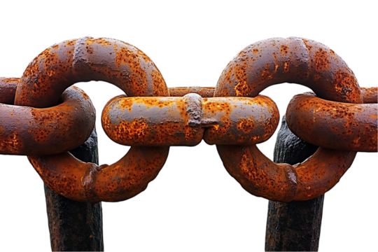 Rusty Metal Chain Links Close Up on Black Background