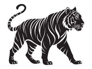 Fototapeta premium Side view, profile of a tiger standing, isolated on white