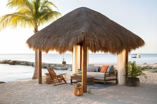 Fototapeta A cozy, relaxing beachfront haven filled with serenity and tropical warmth.