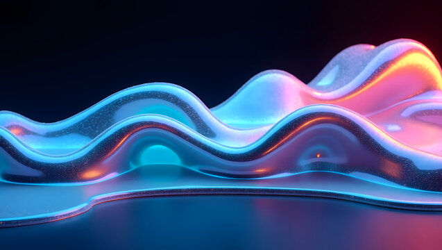 Radiant undulating liquid forms bask in soft illuminating hues that create a mesmerizing display of colors in a serene and captivating environment