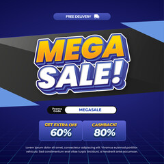 Mega Shopping day Sale discount deals Editable text with Deep Blue gradient Pop up style Marketing Promo banner template vector