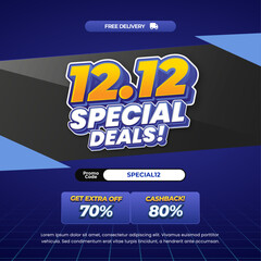 12.12 Special Shopping day Sale discount deals Editable text with Deep Blue gradient Pop up style Marketing Promo banner template vector