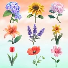 3d flower element set