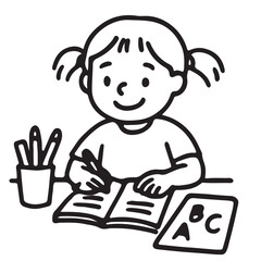 Hand Drawn Black and White Icons , Kids Homeschooling and Study at Home Activities