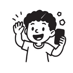 Kids Selfie and Video Creation Icon Set Hand Drawn Black and White