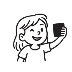 Kids Selfie and Video Creation Icon Set Hand Drawn Black and White