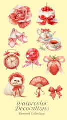 Watercolor red coquette element set