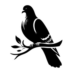 Elegant Pigeon Silhouette on Branch: Bird Vector Graphic