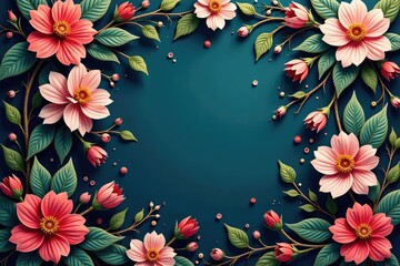 Intricate continuous floral pattern, flowing vines & blossoms , background, image