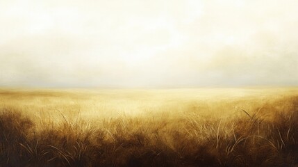 Golden field under a hazy sky