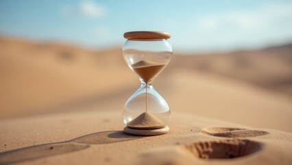 Hourglass in Desert Sand: Time Passing, Deadline, Urgency, Limited Time, Sand Timer, Desert Landscape