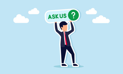 Businessman holding a sign with the words 