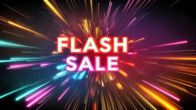 Flash Sale, vibrant radiating light, promotional text