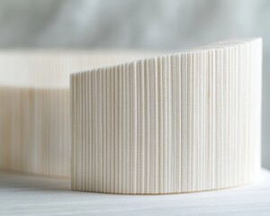 Close-up view of a structured, white, ribbed design.