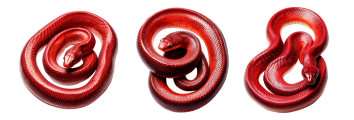 A coiled red snake with intricate textures and vibrant scales, isolated on white transparent background, reptiles or wildlife, symbolizing Chinese Lunar New year