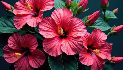 Intricate hibiscus blossoms, vibrant hues, repeating motif , nature, floral pattern