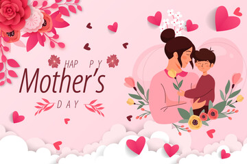 Happy Mother's Day Card Featuring Loving Mother and Child. Mother's Day, Happy Mother's Day, Mother and Child, Greeting Card, vector template for mothers day.