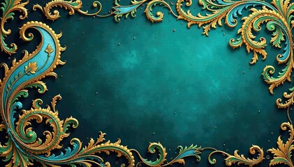 Intricate paisley swirls in teal and gold, damask-inspired , opulent, wallpaper