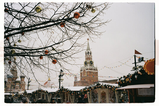Red Square Christmas Market with Kremlin Tower
