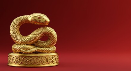 Fototapeta premium Golden Snake sculpture chinese traditional zodiac new year rich 2