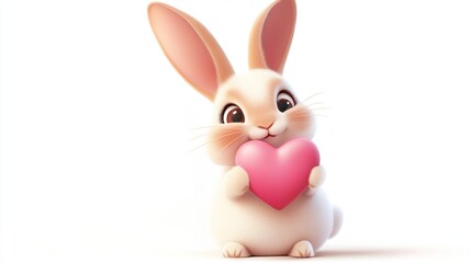Fototapeta premium Cute cartoon bunny holding a heart