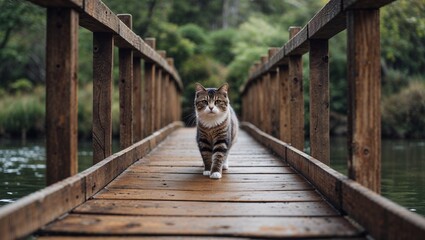 A loyal dog, a beloved pet and mammal, enjoys summer friendship outdoors on the bridge