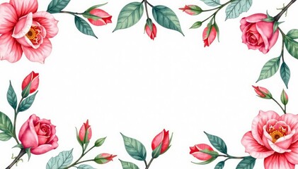 Delicate watercolor roses & leaves, repeating floral design, blossom, fabric