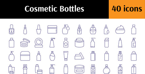 Shampoo, Gel, Skin Care and Beauty Outline Web Line Icons Collection. Minimalistic Linear Pictogram for Web and Graphic Design, Apps, Banners, Social Network and Cards