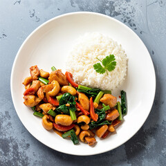 Thai food Stir-fried Chicken with Cashew Nuts with rice