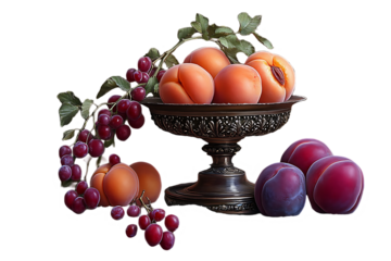 Still Life with Apricots Grapes and Plums in Ornate Bowl