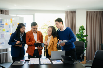 Group of smart Business Finance Corporate Development and Businessman making presentation .