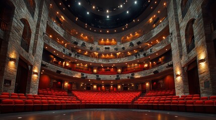 Obraz premium A grand, circular theater interior, showcasing tiered seating.
