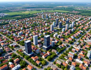 aerial view of green city powered by kilowatt efficient smart grids