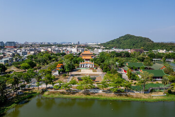 Fototapeta premium Aerial view of Kaohsiung Confucius Temple at Lotus Pond in Kaohsiung, Taiwan