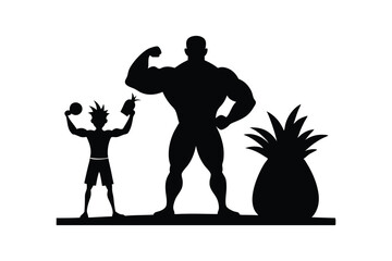 Strong Man and Boy with Pineapple