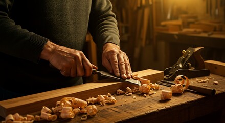 Woodworking with Chisel and Plane in Workshop
