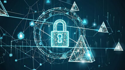 Abstract concepts of cybersecurity technology and digital data protection. Protect internet network connection with polygons, dots and lines in the center blur slow motion with dark blue background - Powered by Adobe