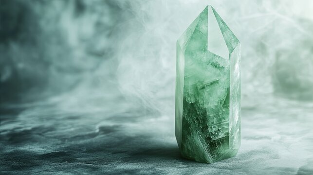 A single variscite crystal with a green color and a waxy luster. The crystal is nodular in shape, with smooth surfaces and natural imperfections. The background is soft