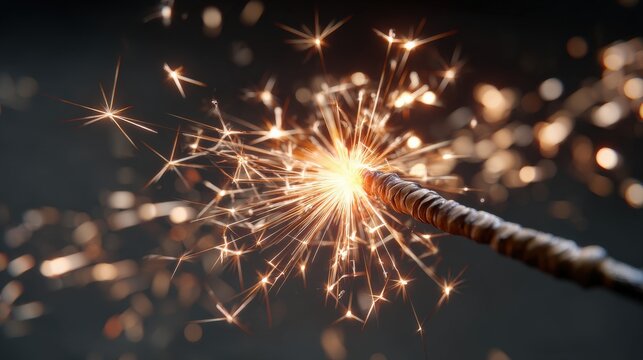 Close-up of a glowing sparkler against a dark background, creating a magical and festive atmosphere.