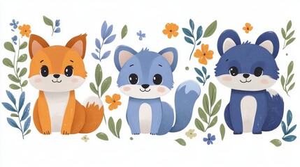 Naklejka premium Three adorable woodland creatures in pastel colors.