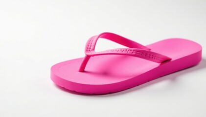Close-up of a single pink flip-flop against pure white , sandal, macro