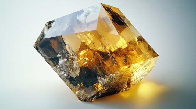 A single bromargyrite crystal with a transparent to yellow color and a resinous luster. The crystal is cubic in shape, with smooth surfaces and sharp edges. The background is neutral